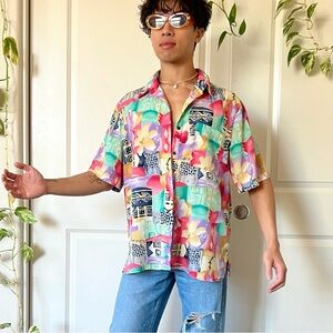 Vintage Vaporwave-Style Button-Down Shirt